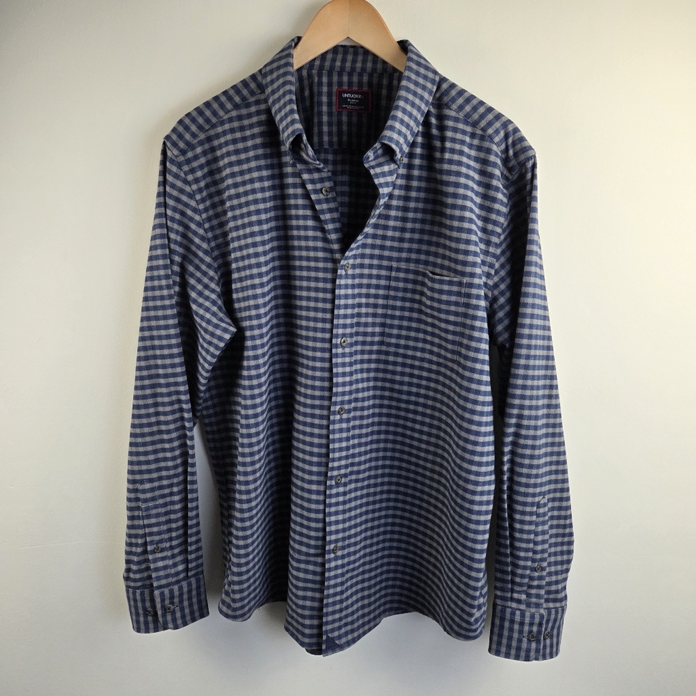 Untuckit Flannel Shirt Mens XL Blue Long Sleeve Button Down Check Slim Fit